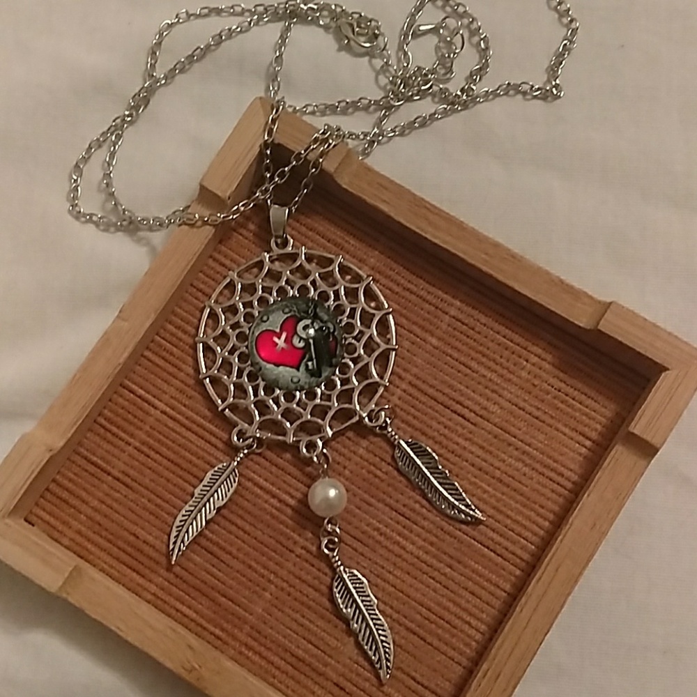 Steampunk key to my heart dream catcher necklace
